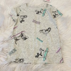 Justice new with tags gray T-shirt with skate boarding dogs